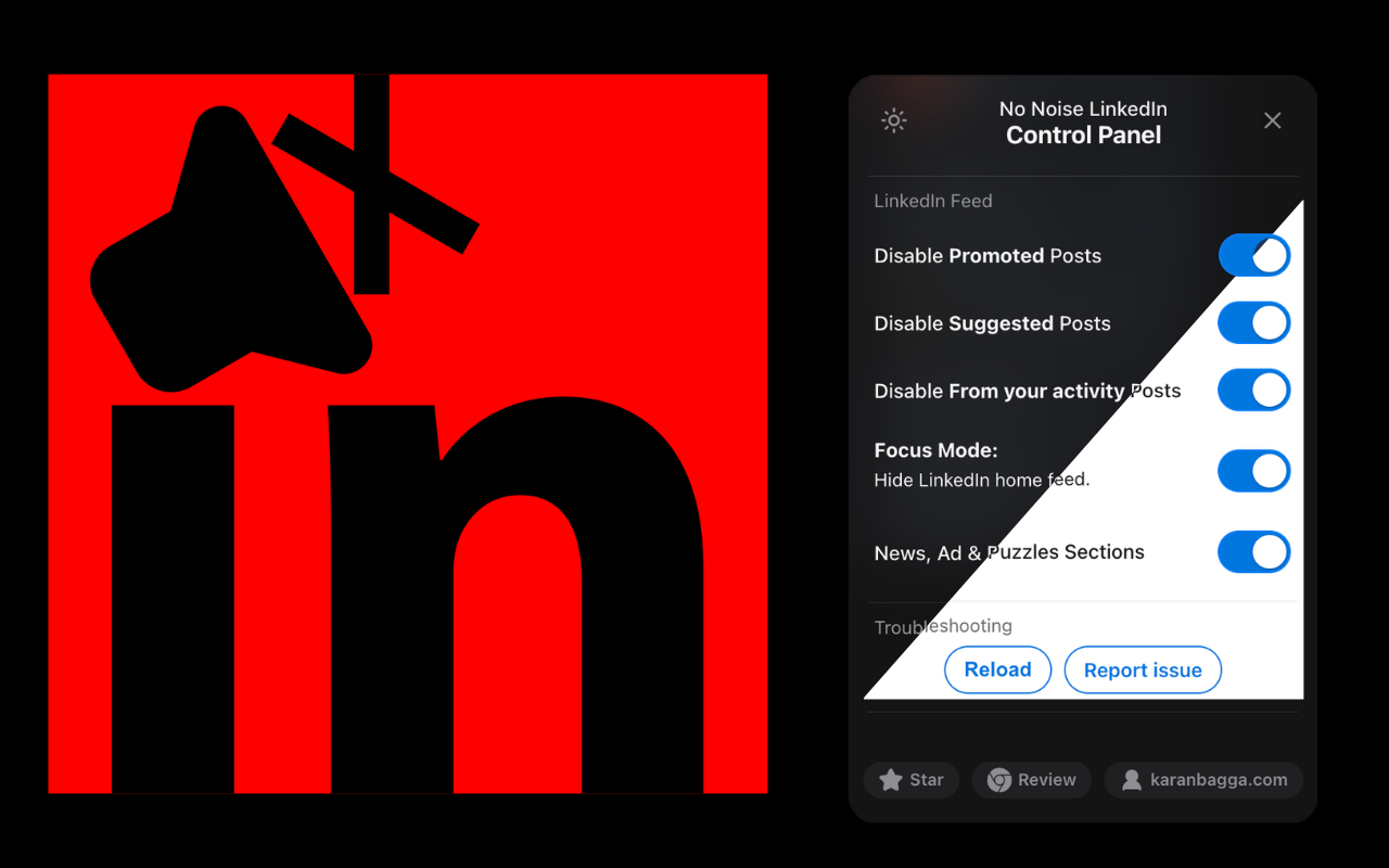 No Noise LinkedIn browser extension control panel